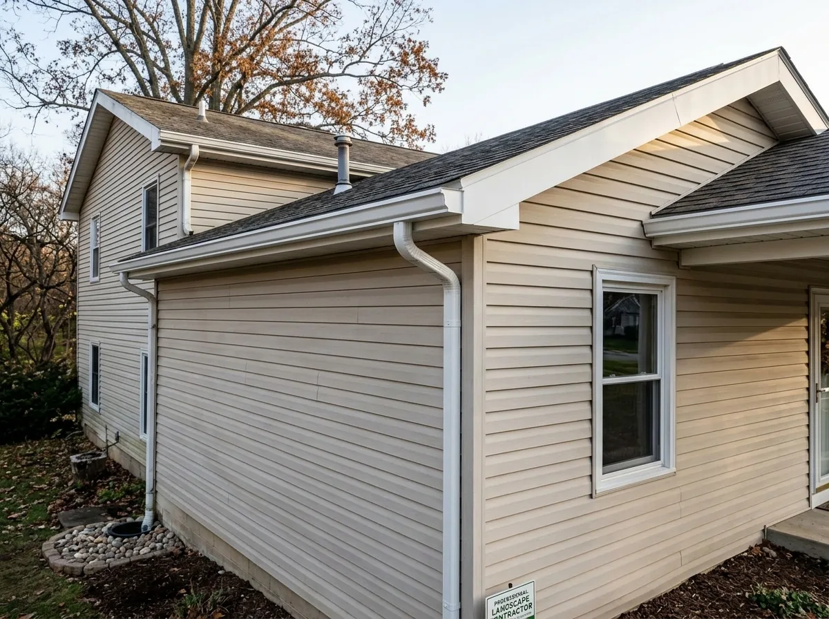 Brand new seamless aluminum gutters properly installed with buried downspout